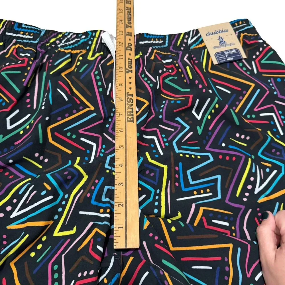 Chubbies Mens Swim Trunks XXXL Black Neon Geometric Scribble Mesh 7